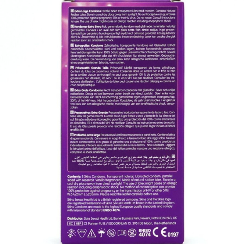 SKINS TAMANO XL PRESERVATIVOS PREMIUM PACK 8