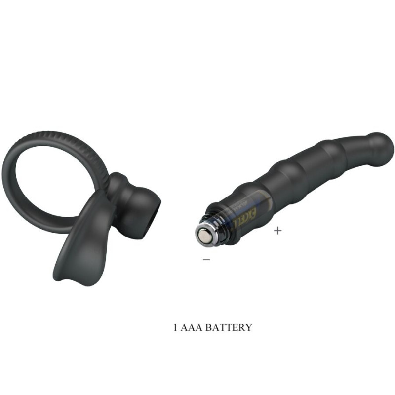 PRETTY LOVE TATUM ANILLO VIBRADOR PENE CON PLUG 10 VIBRACIONES NEGRO