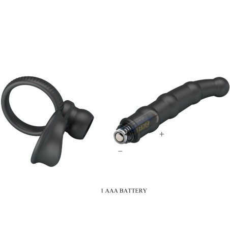 PRETTY LOVE TATUM ANILLO VIBRADOR PENE CON PLUG 10 VIBRACIONES NEGRO