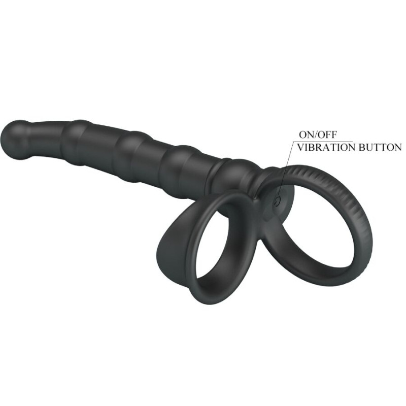 PRETTY LOVE TATUM ANILLO VIBRADOR PENE CON PLUG 10 VIBRACIONES NEGRO