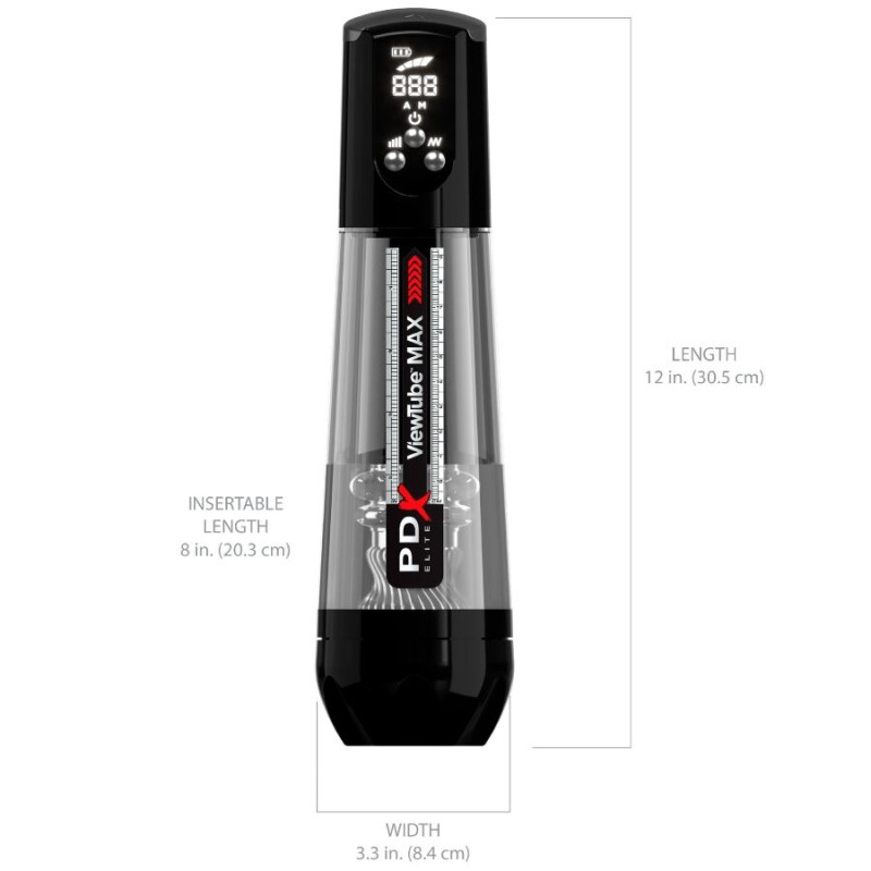 PDX ELITE VIEWTUBE MAX VIEW MASTURNADOR AUTOMATICO CON SUCCION TRANSPARENTE