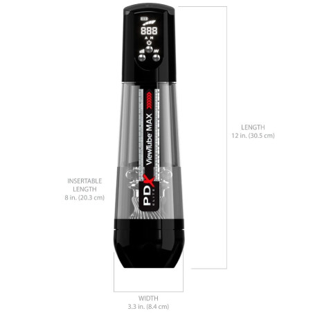 PDX ELITE VIEWTUBE MAX VIEW MASTURNADOR AUTOMATICO CON SUCCION TRANSPARENTE