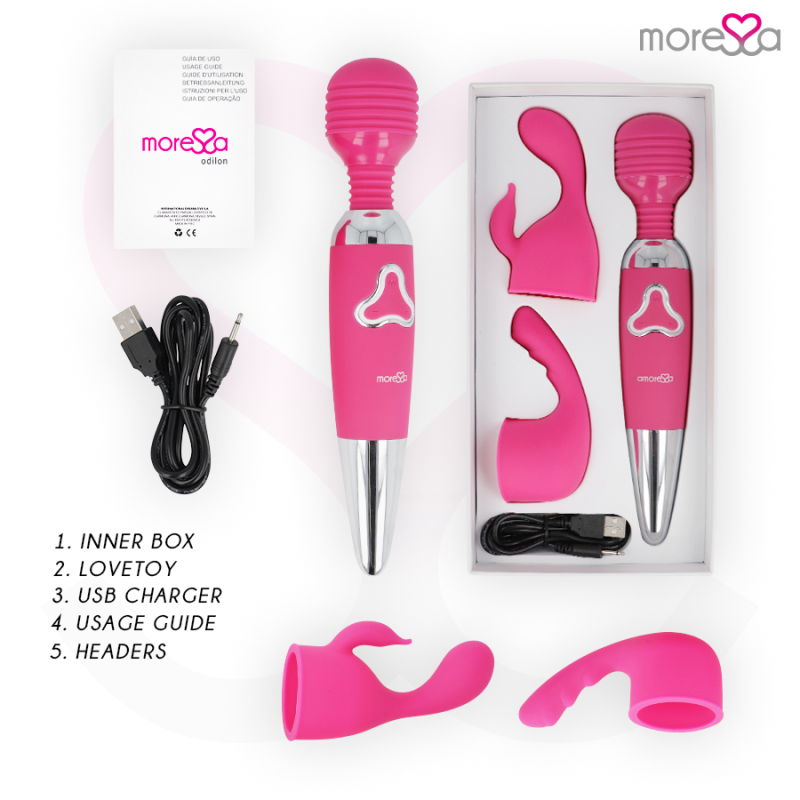 MORESSA ODILON WAND POTENTE MOTOR MAS DOS CABEZALES PREMIUM SILICONE RECARGABLE