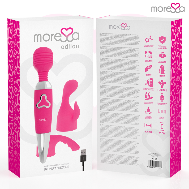MORESSA ODILON WAND POTENTE MOTOR MAS DOS CABEZALES PREMIUM SILICONE RECARGABLE