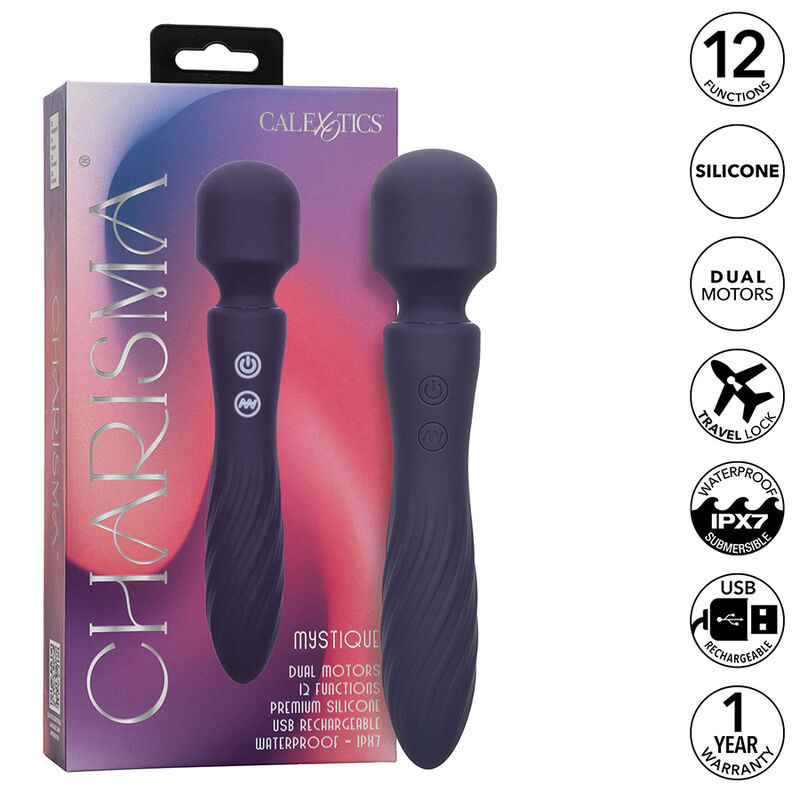 CALEXOTICS CHARISMA MYSTIQUE MASAJEADOR DOBLE MOTOR 12 FUNCIONES 215 CM X 45 CM MORADO