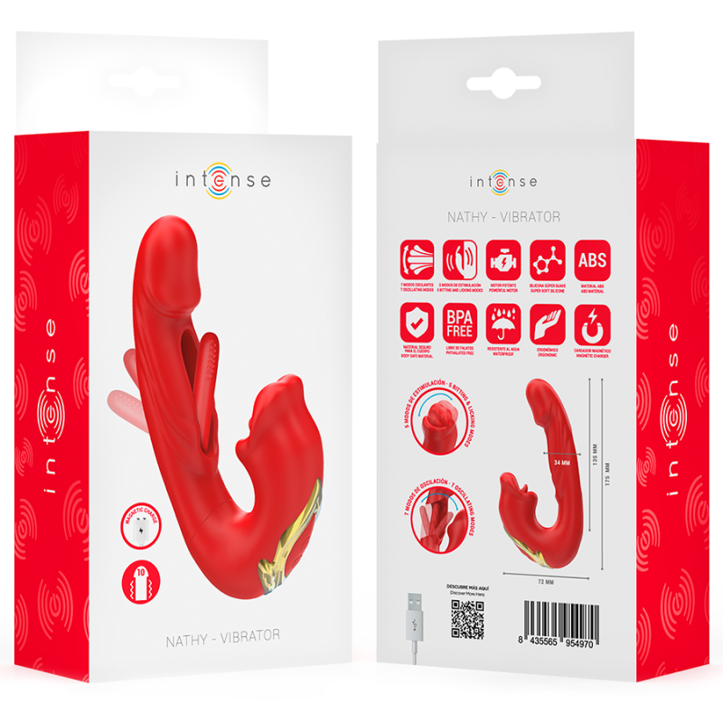 INTENSE NATHY VIBRADOR DOBLE CON BOCA ESTIMULADORA MULTIFUNCION ROJO