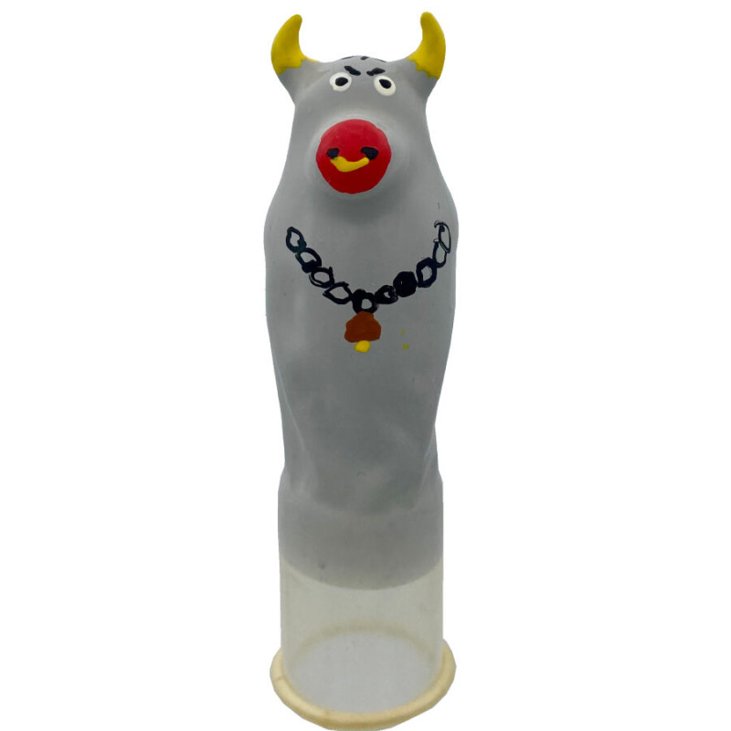 CONDOMERIE PRESERVATIVO DECORATIVO PINTADO A MANO TORO GRIS MODELO XL