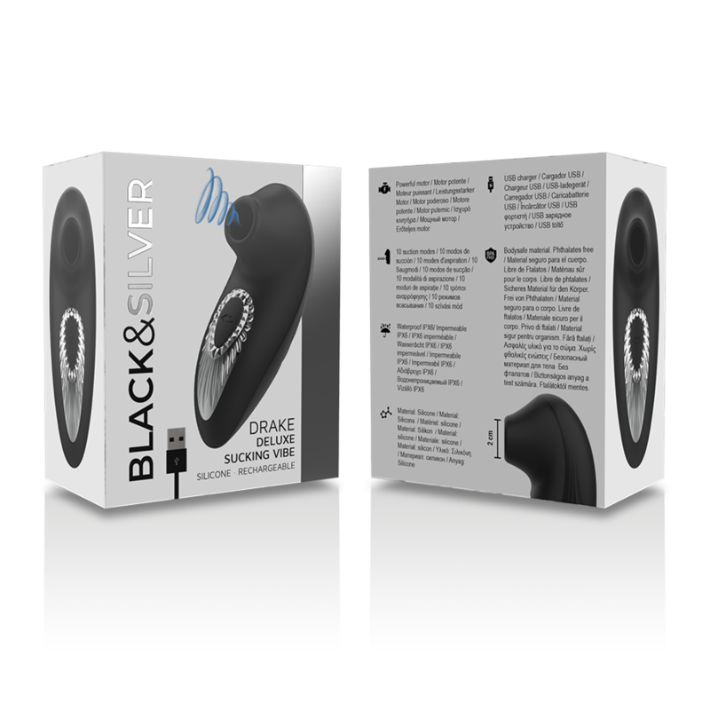 BLACKSILVER DRAKE DELUXE SUCKING VIBE SILICONA RECARGABLE NEGRO