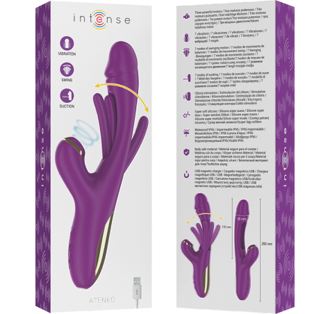 INTENSE ATENEO VIBRADOR MULTIFUNCION RECARGABLE 7 VIBRACIONES CON LENGUA OSCILANTE Y SUCCIONADOR MORADO