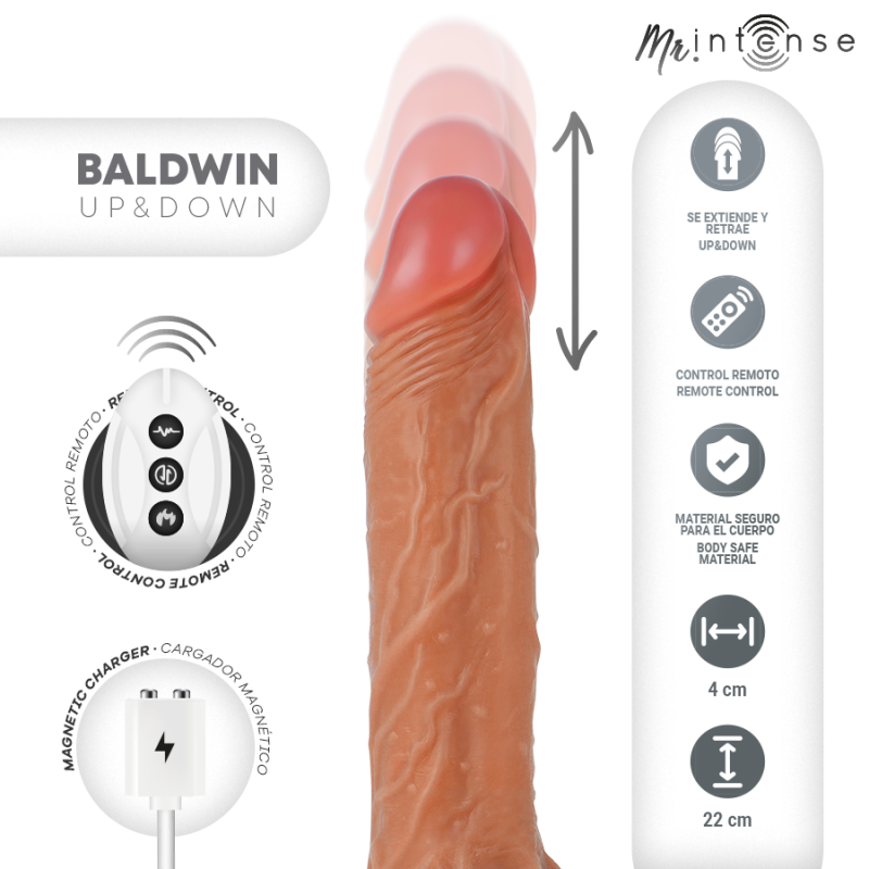 MR INTENSE BALDWIN REALISTICO MULTIFUNCION CON VIBRACION UP AND DOWN CONTROL REMOTO 22 CM O 4 CM