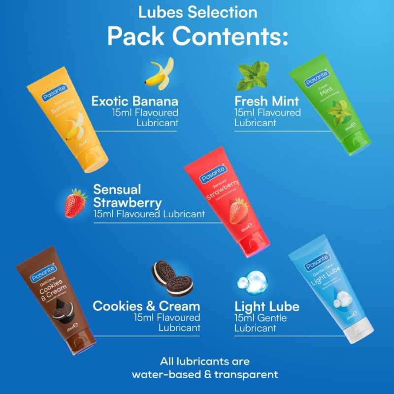 PASANTE PACK LUBRICANTES SABORES VARIADOS 5 UDS X 15 ML