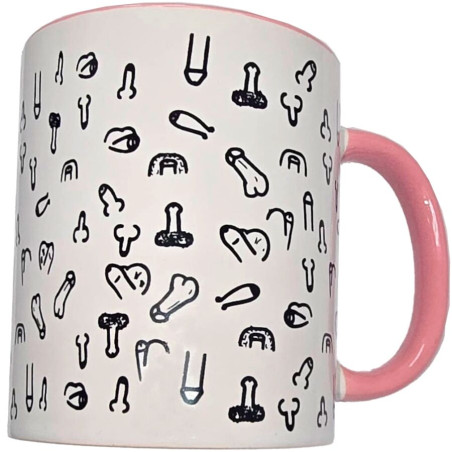 DIABLO PICANTE TAZA BLANCA PENES ASA ROSA 370 ML
