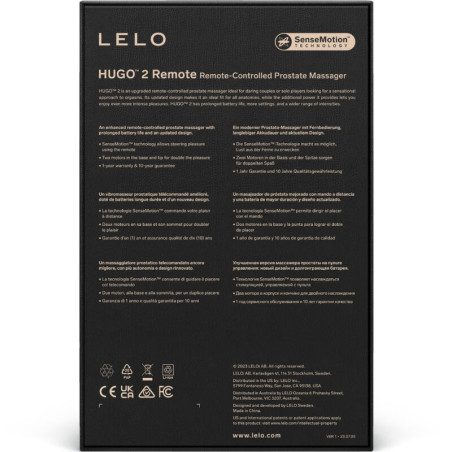 LELO HUGO 2 MASAJEADOR DE PROSTATA CONTROL REMOTO NEGRO
