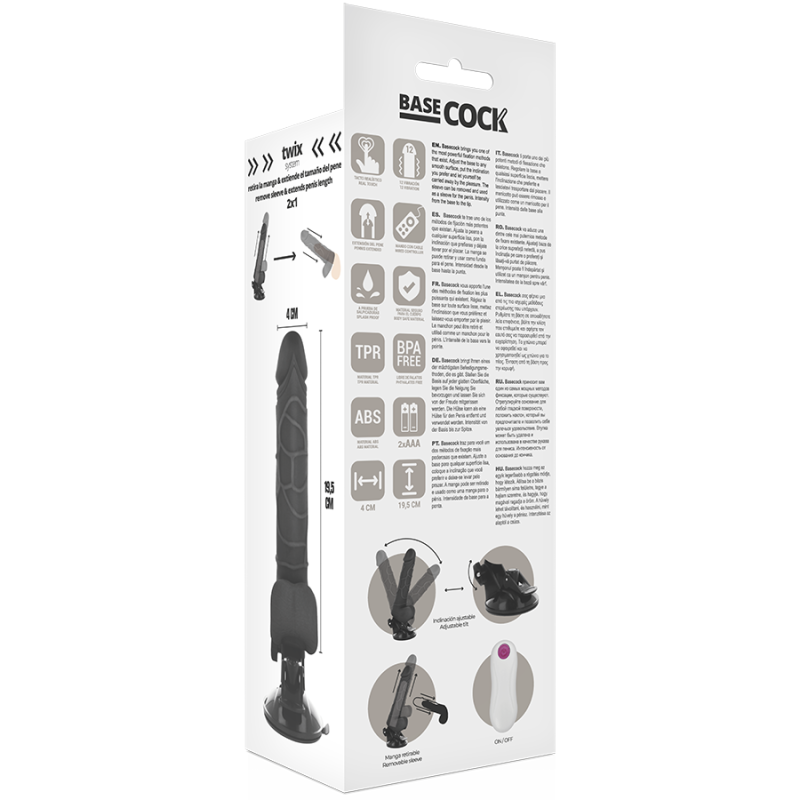 BASECOCK VIBRADOR REALISTICO CONTROL REMOTO NEGRO CON TESTICULOS 195 CM O 4 CM