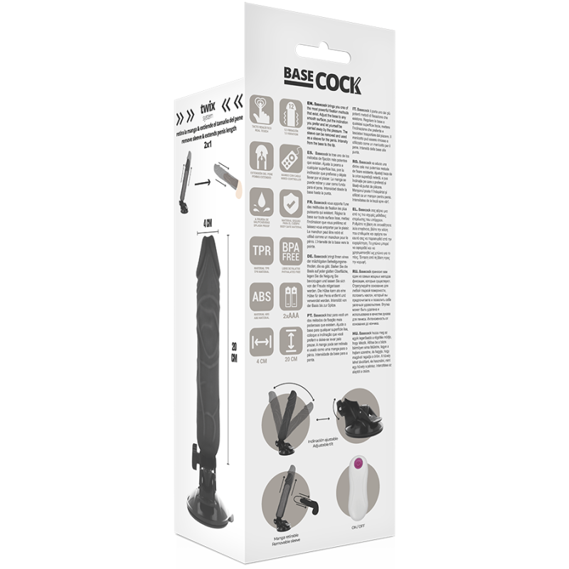 BASECOCK VIBRADOR REALISTICO CONTROL REMOTO NEGRO 20 CM O 4 CM