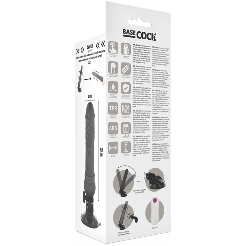 BASECOCK VIBRADOR REALISTICO CONTROL REMOTO NEGRO 195 CM O 4 CM