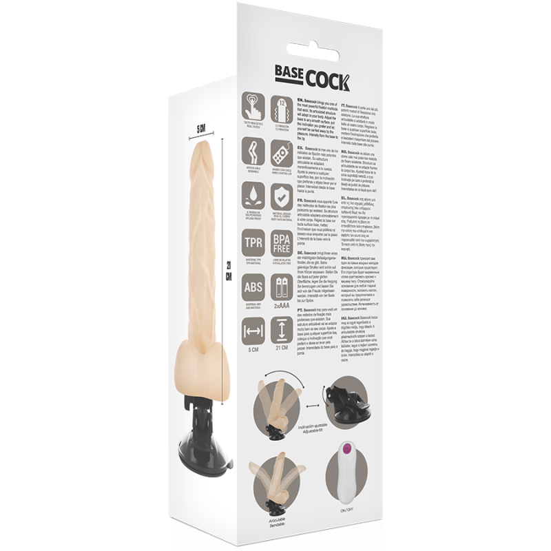 BASECOCK VIBRADOR REALISTICO ARTICULABLE CONTROL REMOTO NATURAL 21 CM O 5 CM