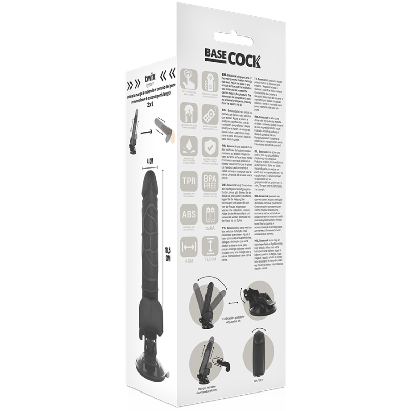 BASECOCK VIBRADOR REALISTICO CONTROL REMOTO NEGRO 185 CM O 4CM