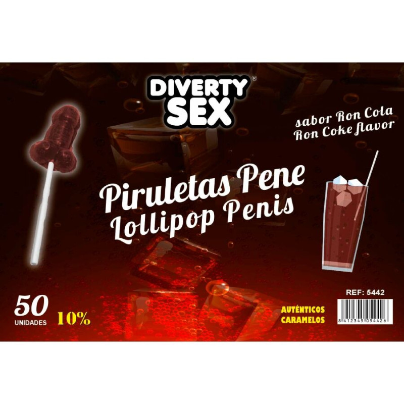 DIABLO GOLOSO 50 PIRULETAS PENE RON COLA 10 ALCOHOL