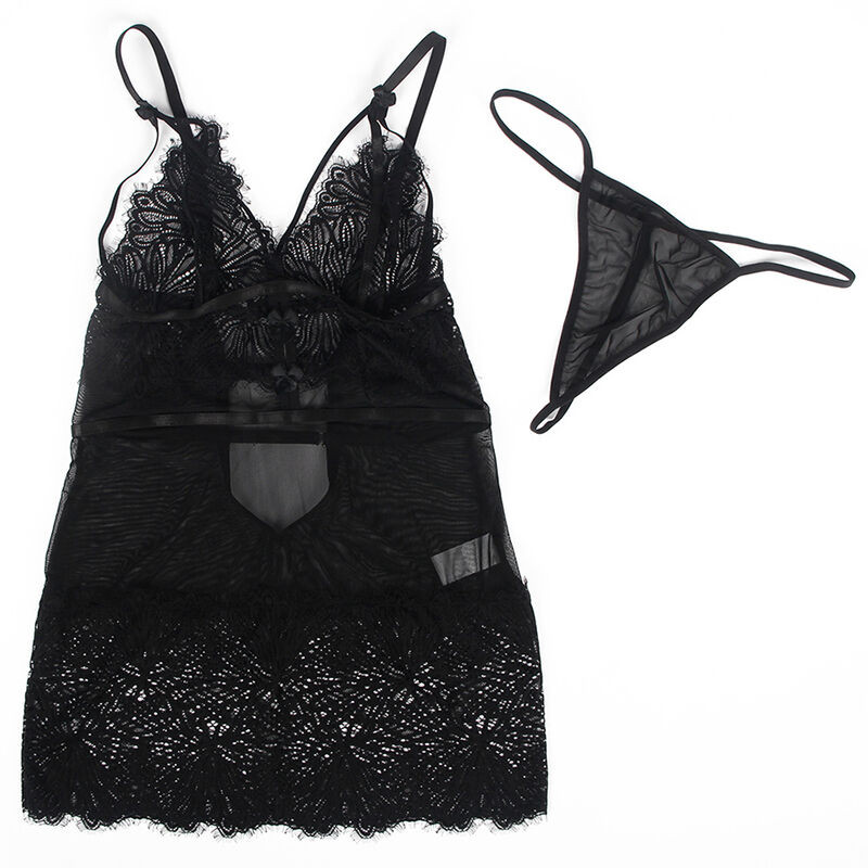 SUBBLIME BABYDOLL CON TIRANTES AJUSTABLES DE ENCAJE NEGRO L XL
