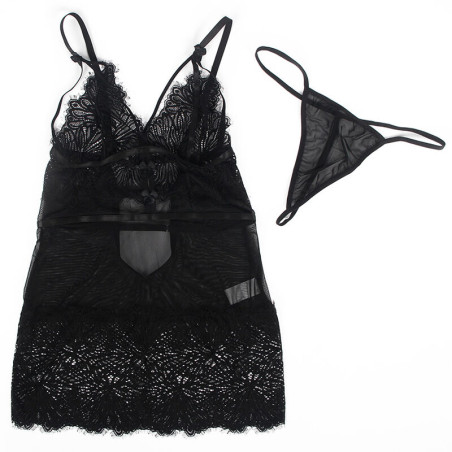 SUBBLIME BABYDOLL CON TIRANTES AJUSTABLES DE ENCAJE NEGRO L XL