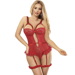 SUBBLIME TEDDY CON LIGA DETALLE ENCAJE Y TIRAS ROJO L XL 2