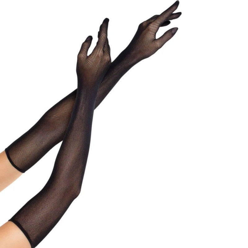 LEG AVENUE GUANTES DE REJILLA LARGOS DE OPERA NEGRO