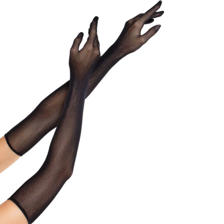 LEG AVENUE GUANTES DE REJILLA LARGOS DE OPERA NEGRO