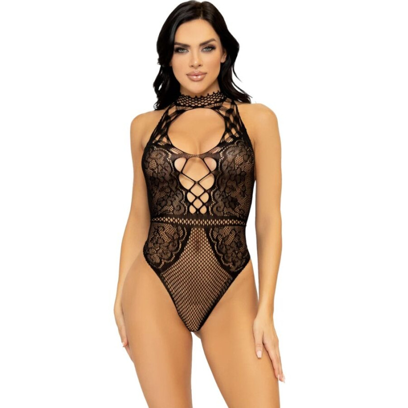 LEG AVENUE BODY CON ESCOTE HALTER Y ABERTURA ESPALDA DE ENCAJE TALLA UNICA
