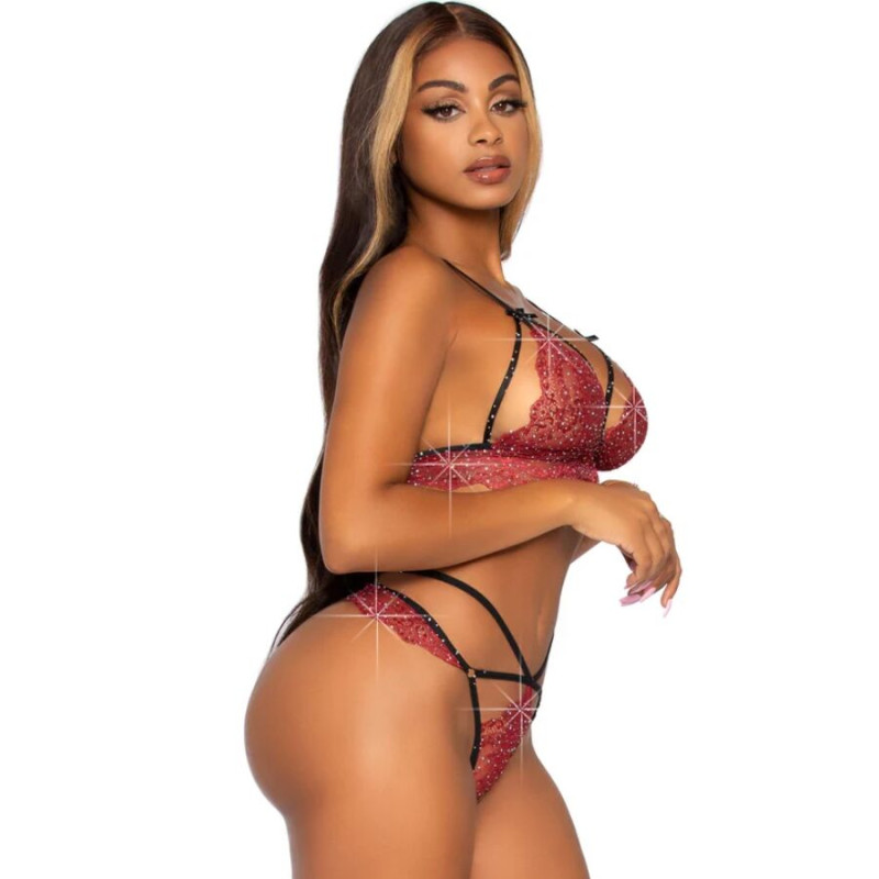 LEG AVENUE 81623 SET SUJETADOR TANGA BURDEOS TALLA S