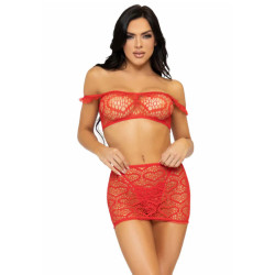 LEG AVENUE SET TRES PIEZAS TOP MINI FALDA Y TANGA TALLA UNICA ROJO