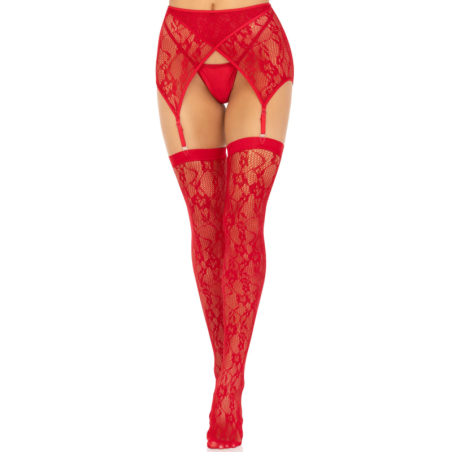 LEG AVENUE MEDIAS ENCAJE LIGUERO ROJO