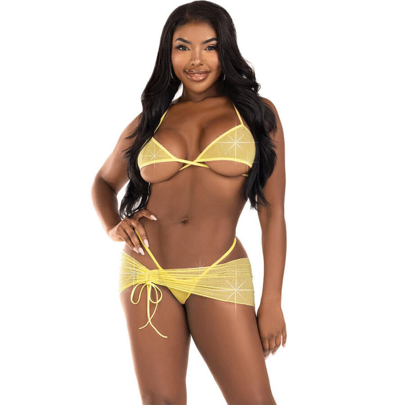 LEG AVENUE SET TRES PIEZAS DIAMANTES AMARILLO M L
