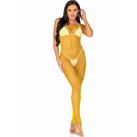 LEG AVENUE VESTIDO DE REJILLA LARGO AMARILLO TALLA UNICA