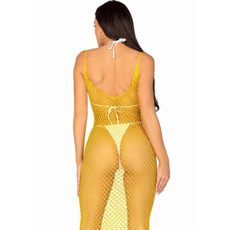 LEG AVENUE VESTIDO DE REJILLA LARGO AMARILLO TALLA UNICA