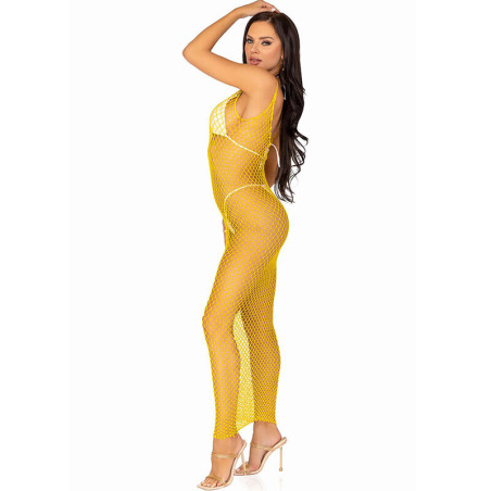 LEG AVENUE VESTIDO DE REJILLA LARGO AMARILLO TALLA UNICA