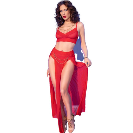 CHILIROSE CR 4850 SET TOP ROJO Y LEGGINS CON COMPLEMENTOS DORADOS L