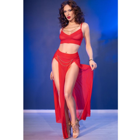 CHILIROSE CR 4850 SET TOP ROJO Y LEGGINS CON COMPLEMENTOS DORADOS L