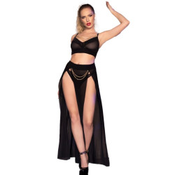 CHILIROSE CR 4672 TOP NEGRO FALDA Y TANGA CON CADENAS DORADAS XL 2