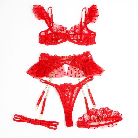 SUBBLIME 957513 CONJUNTO SUJETADOR Y LIGA DE ENCAJE ROJO L XL
