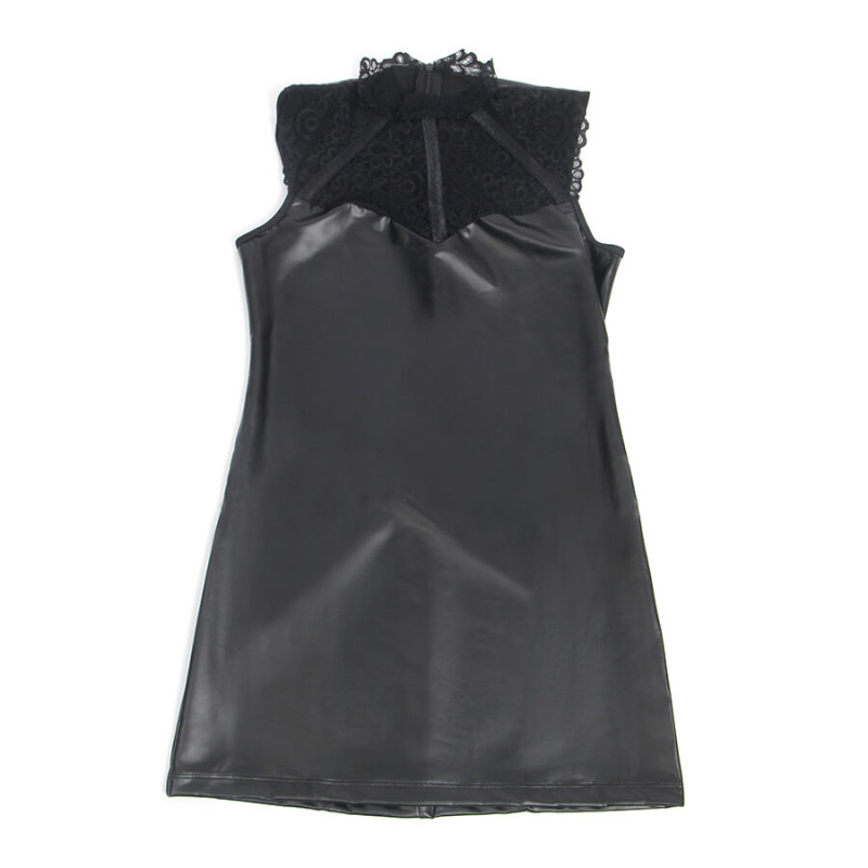 SUBBLIME 957544 VESTIDO DE CUERO CON CUELLO DE ENCAJE NEGRO S M