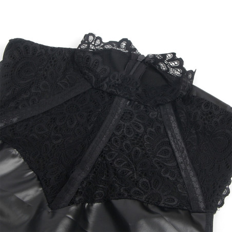 SUBBLIME 957544 VESTIDO DE CUERO CON CUELLO DE ENCAJE NEGRO S M