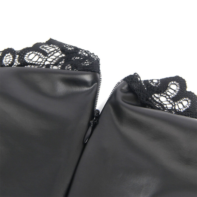 SUBBLIME 957544 VESTIDO DE CUERO CON CUELLO DE ENCAJE NEGRO S M