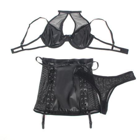 SUBBLIME 957582 CONJUNTO SUJETADOR Y FALDA DE CUERO NEGRO S M