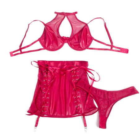 SUBBLIME 957605 CONJUNTO SUJETADOR Y FALDA DE CUERO ROJO S M