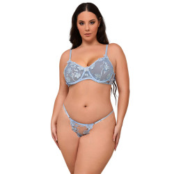 SUBBLIME 957636 CONJUNTO SUJETADOR Y PANTIES CON BORDADOS DE FLORES CELESTE L XL