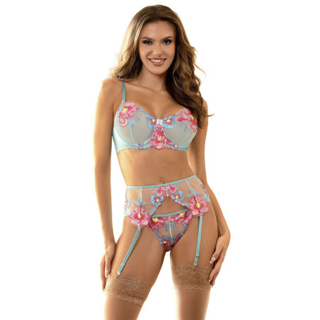 SUBBLIME 957650 CONJUNTO SUJETADOR Y LIGUERO CON BORDADOS DE FLORES ROSAS L XL