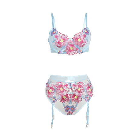 SUBBLIME 957650 CONJUNTO SUJETADOR Y LIGUERO CON BORDADOS DE FLORES ROSAS L XL