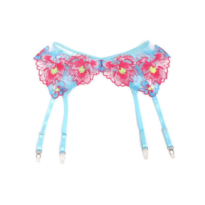 SUBBLIME 957650 CONJUNTO SUJETADOR Y LIGUERO CON BORDADOS DE FLORES ROSAS L XL