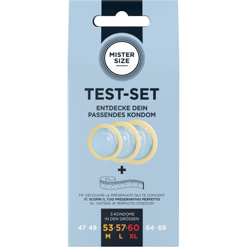 MISTER SIZE TEST SET 3 PRESERVATIVOS DIFERENTES TALLAS CINTA METRICA